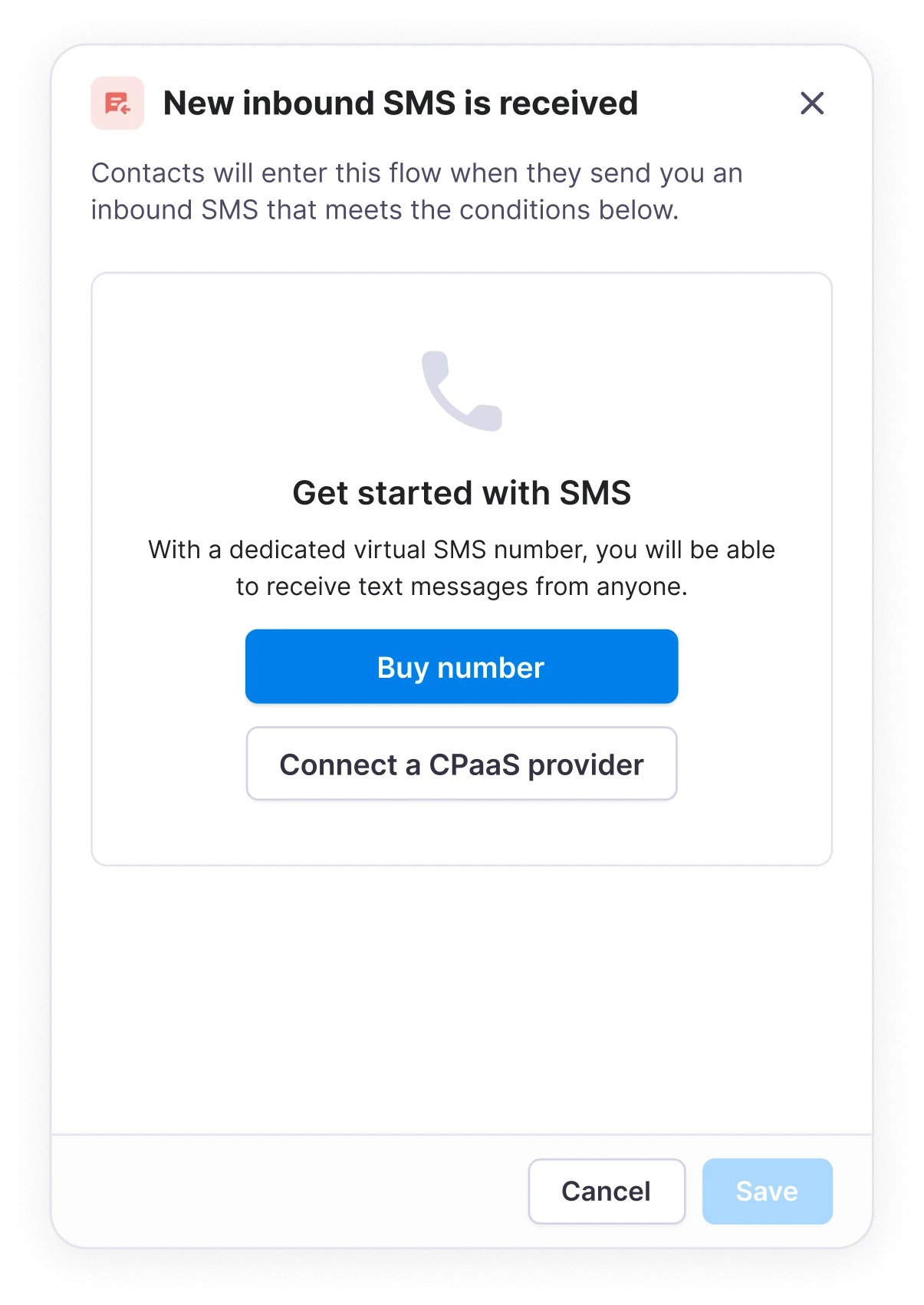 Guidance to set up an SMS number before configuring the trigger.
