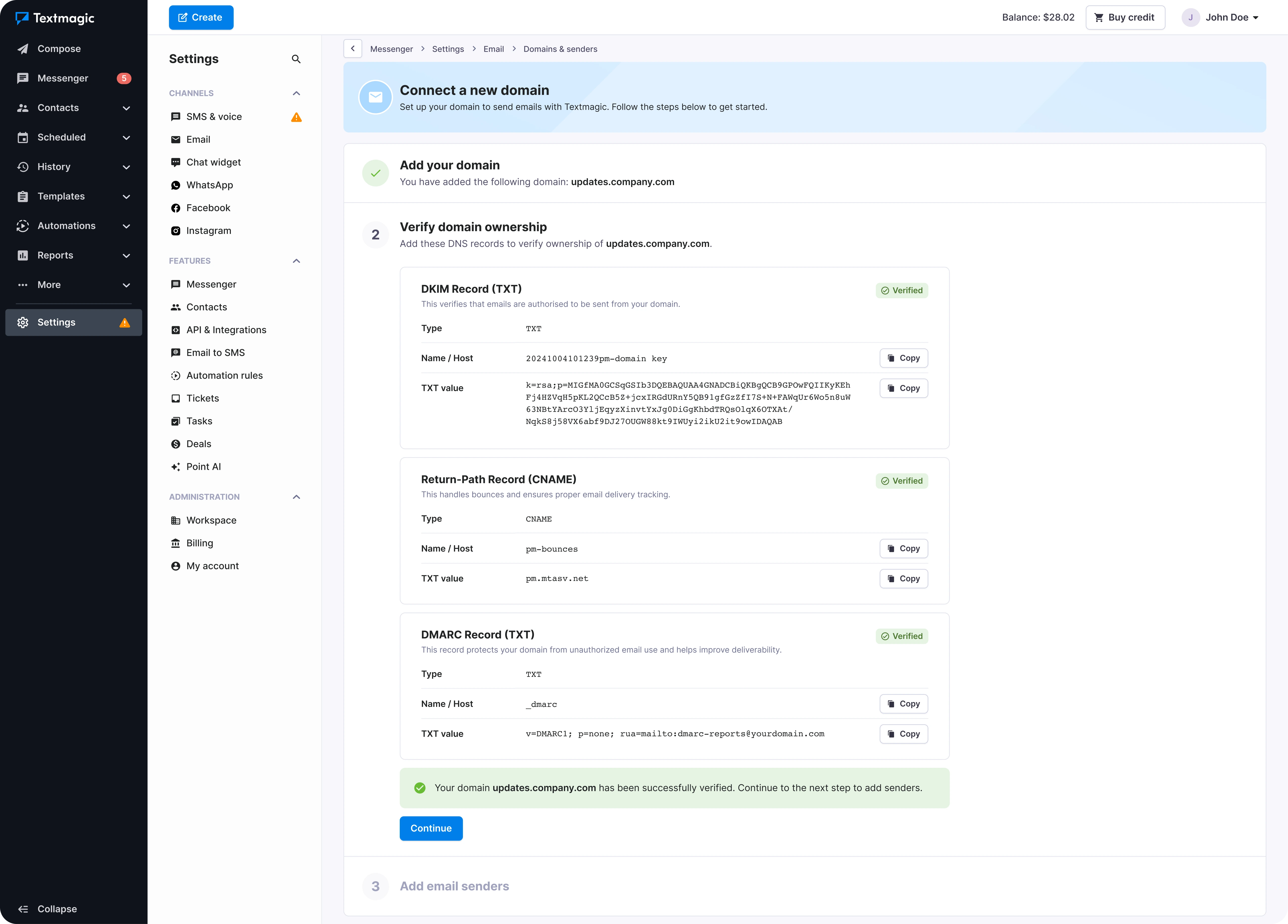 Domain verification and related email setup.