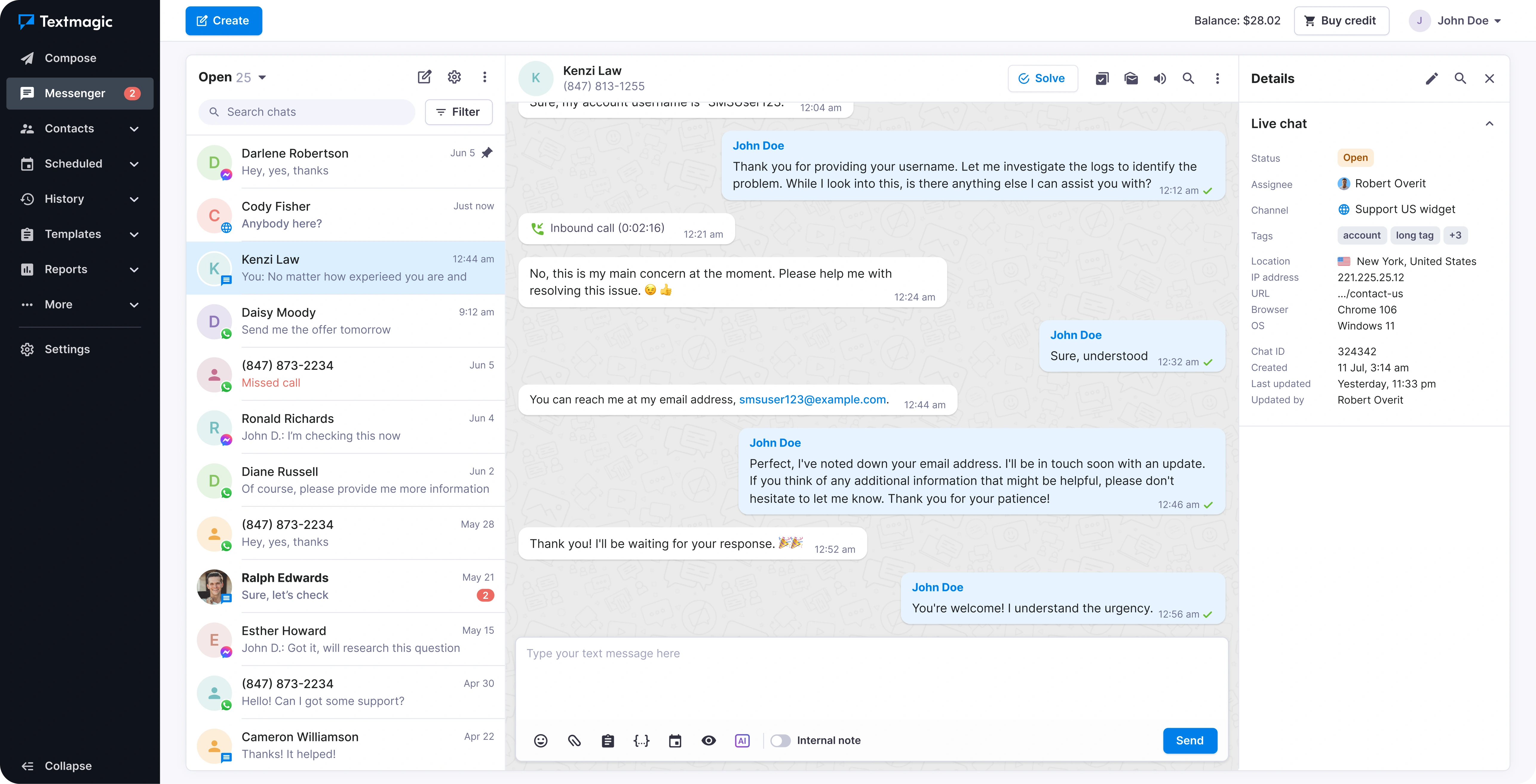 Final Messenger workspace with the chat list and active conversation.