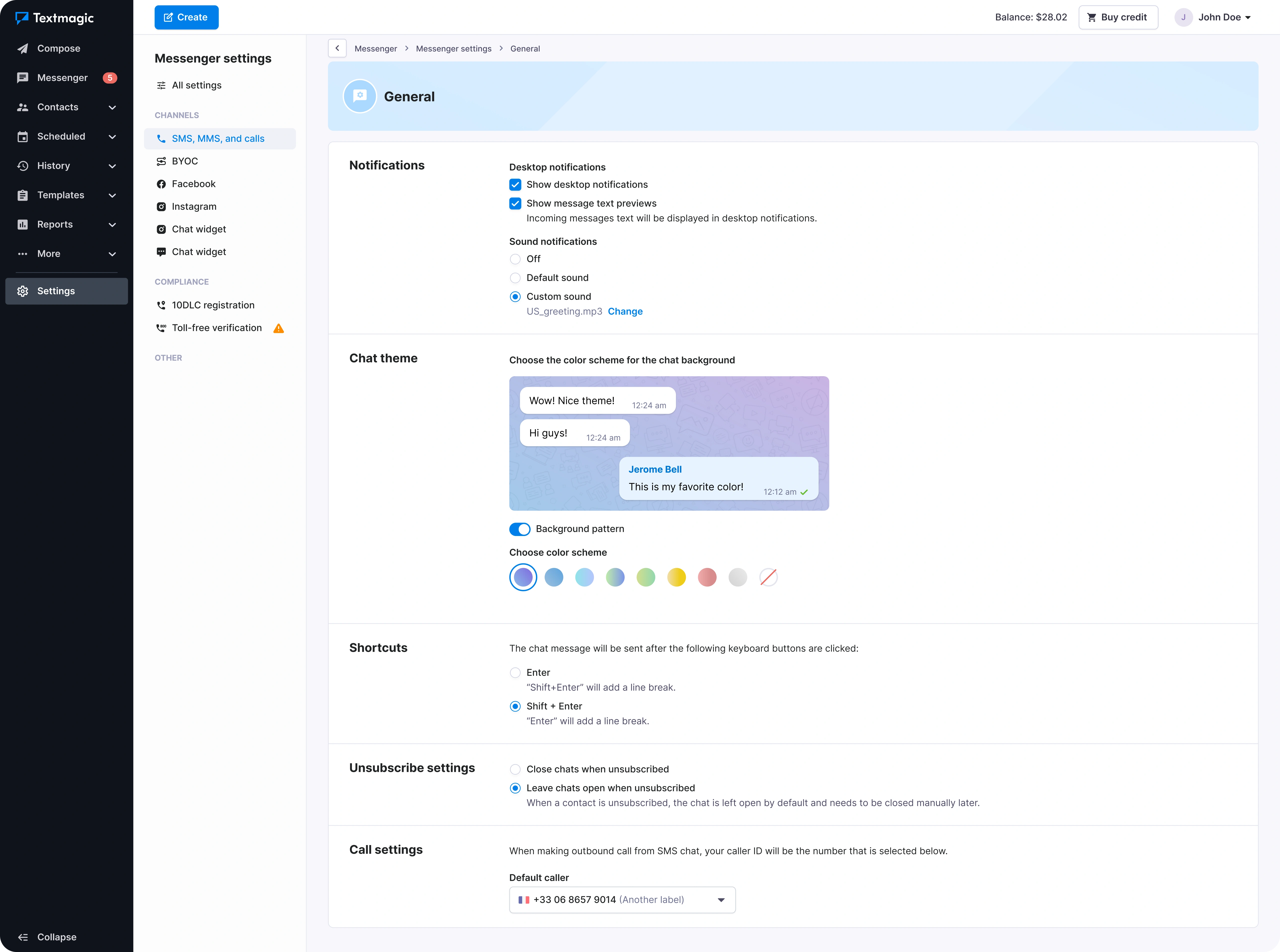 General Messenger settings and configuration.